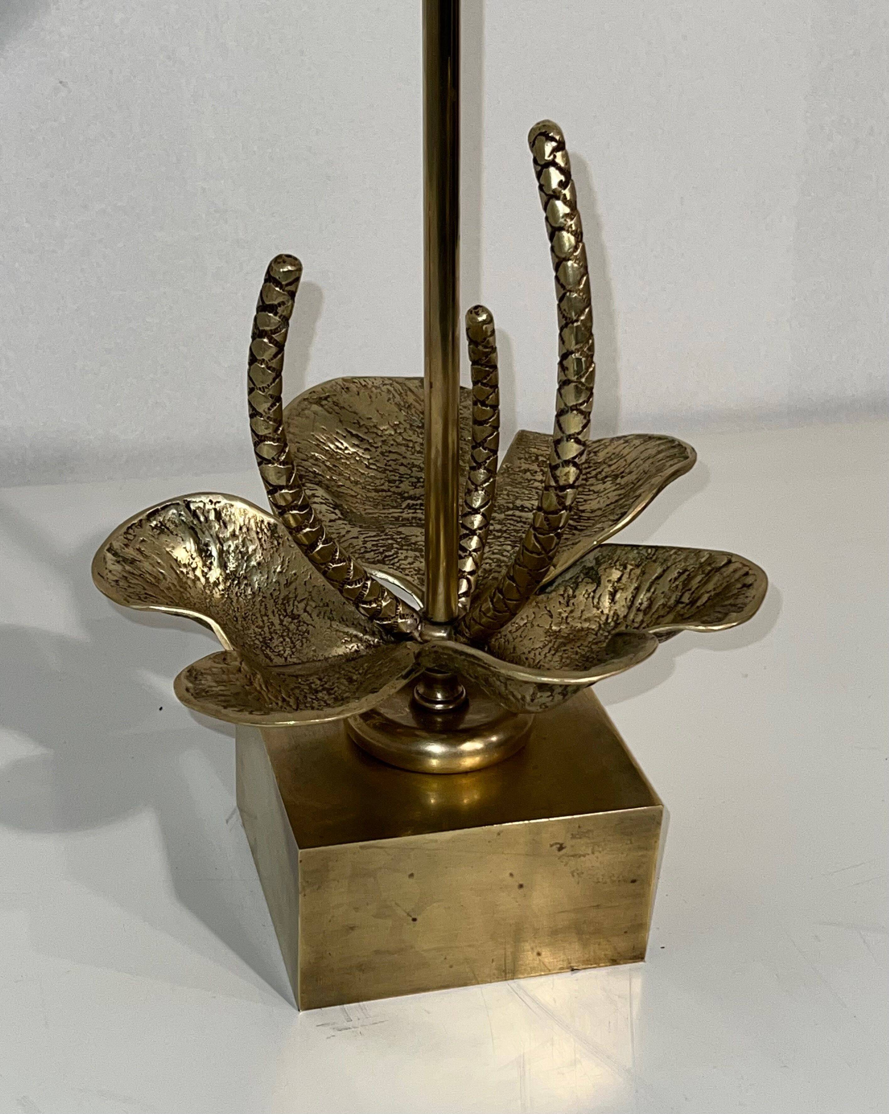 Bronze and brass lily pad lamp attributed to Maison Charles. Circa 1970.