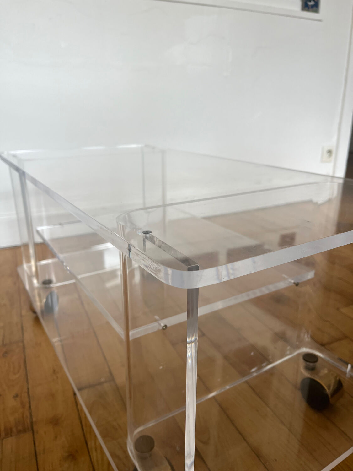 David Lange rolling side table in Plexiglas
