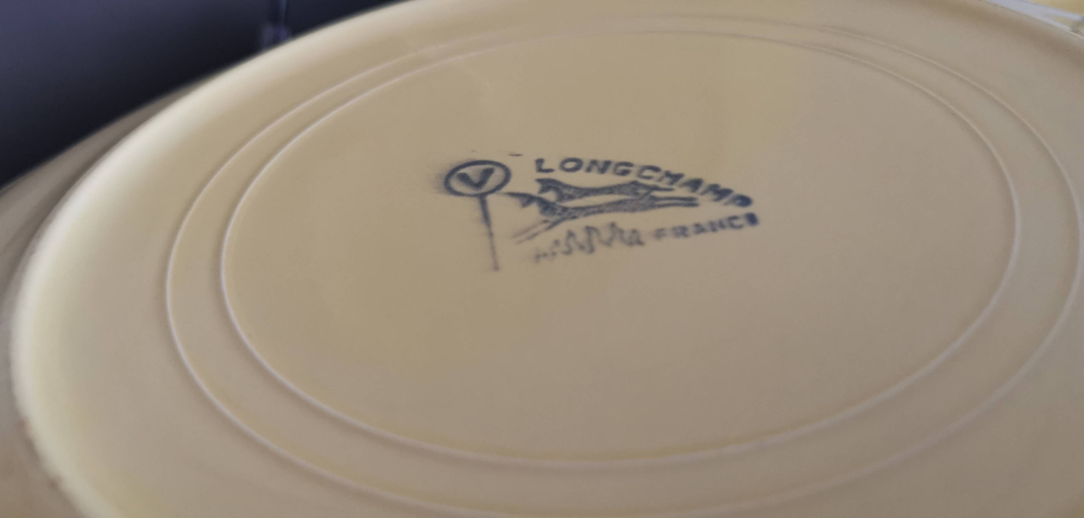 Set of 5 old Longchamp sunny yellow flat plates