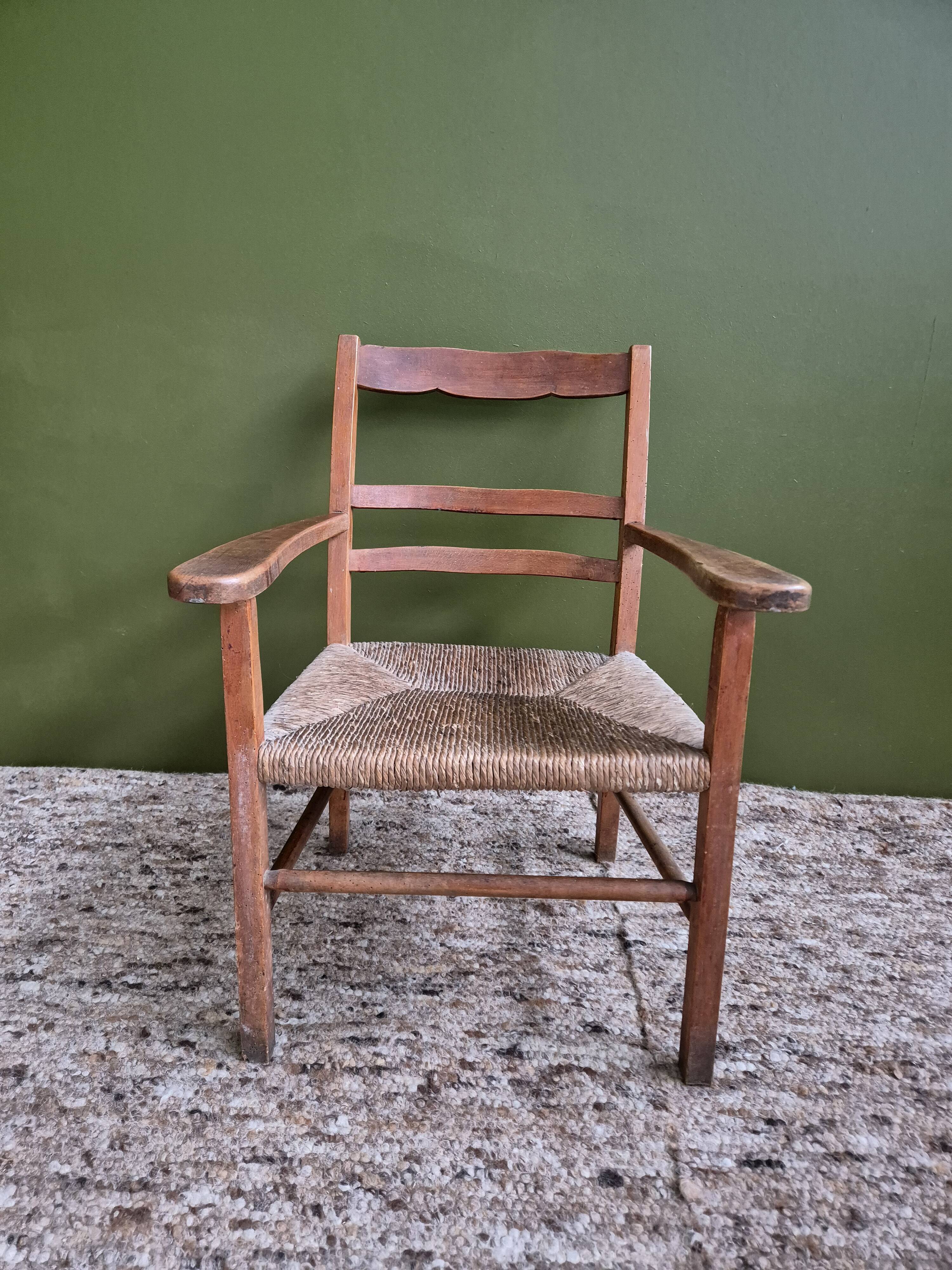 Straw and wood armchair