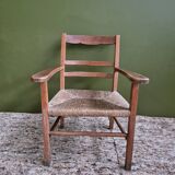 Straw and wood armchair