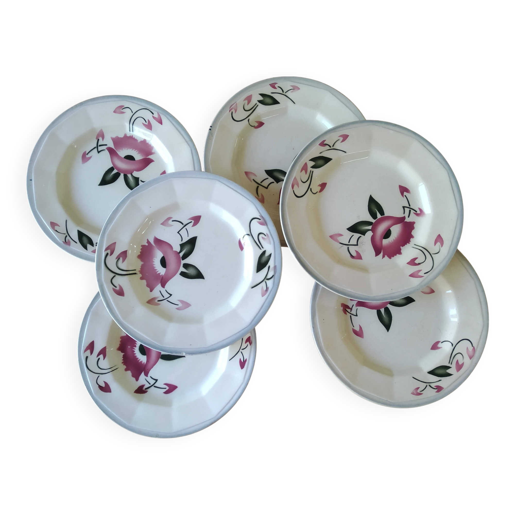 Lot de 6 assiettes à dessert faience Wasmuel -M.G