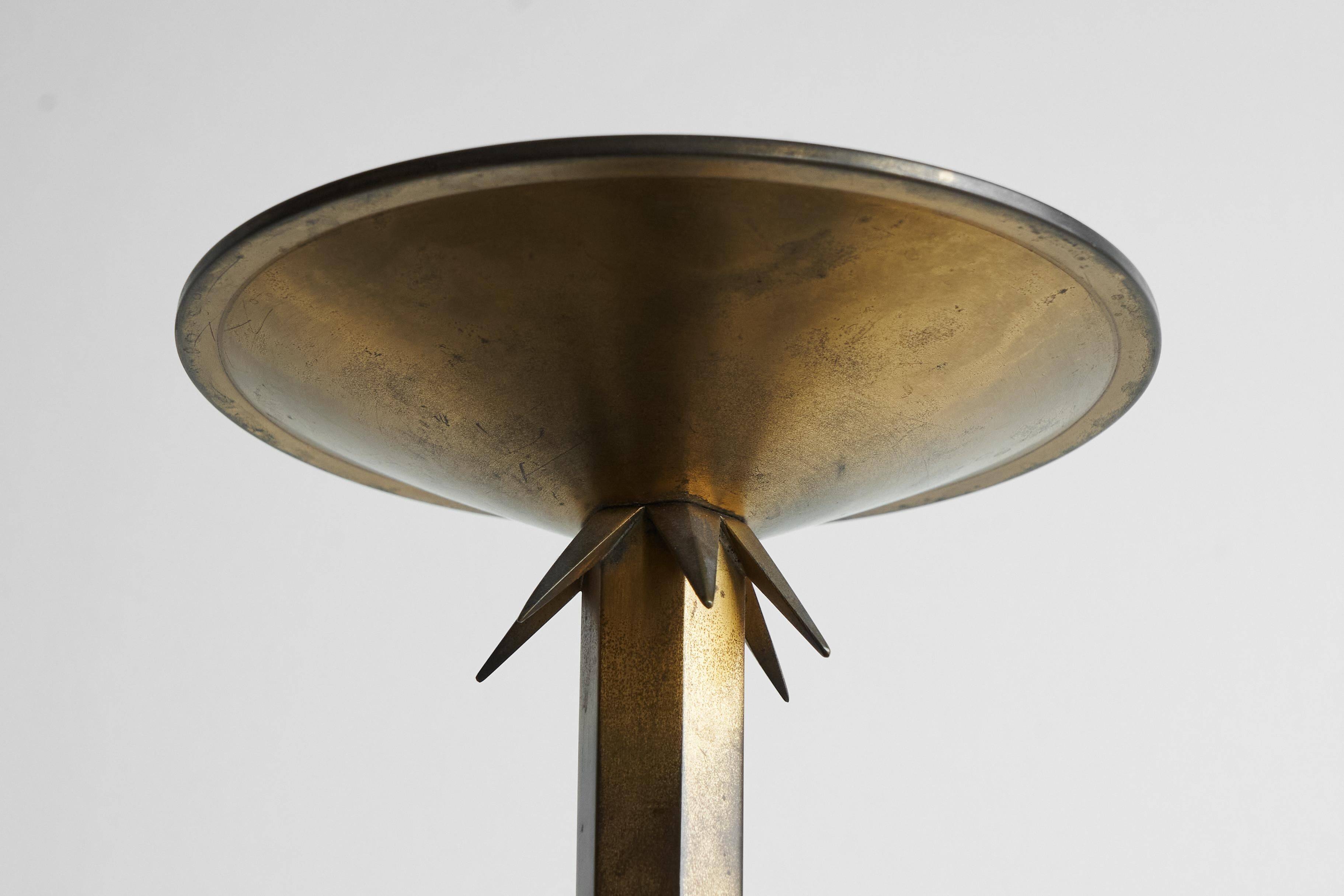 Large Art Deco chandelier in patinated brass