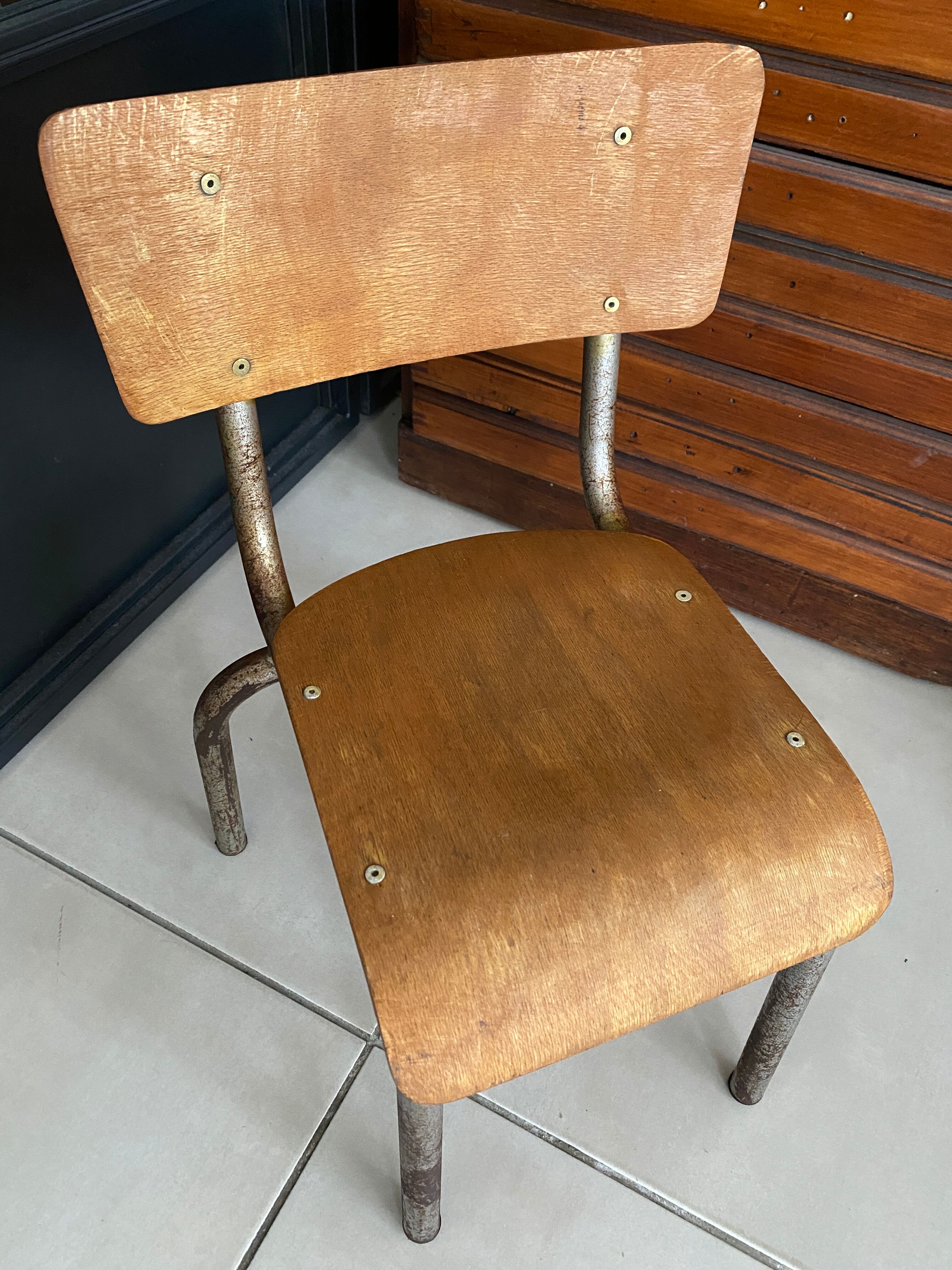 Old children's school chair wood and metal