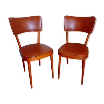 Baumann chairs 1963 curved wooden bistro and imitation-leather skai, set of two