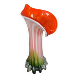 Murano blown glass soliflore vase in the shape of a green and red Calla flower