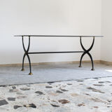 Table en fer forgé avec verre laqué noir, Italia années 1970