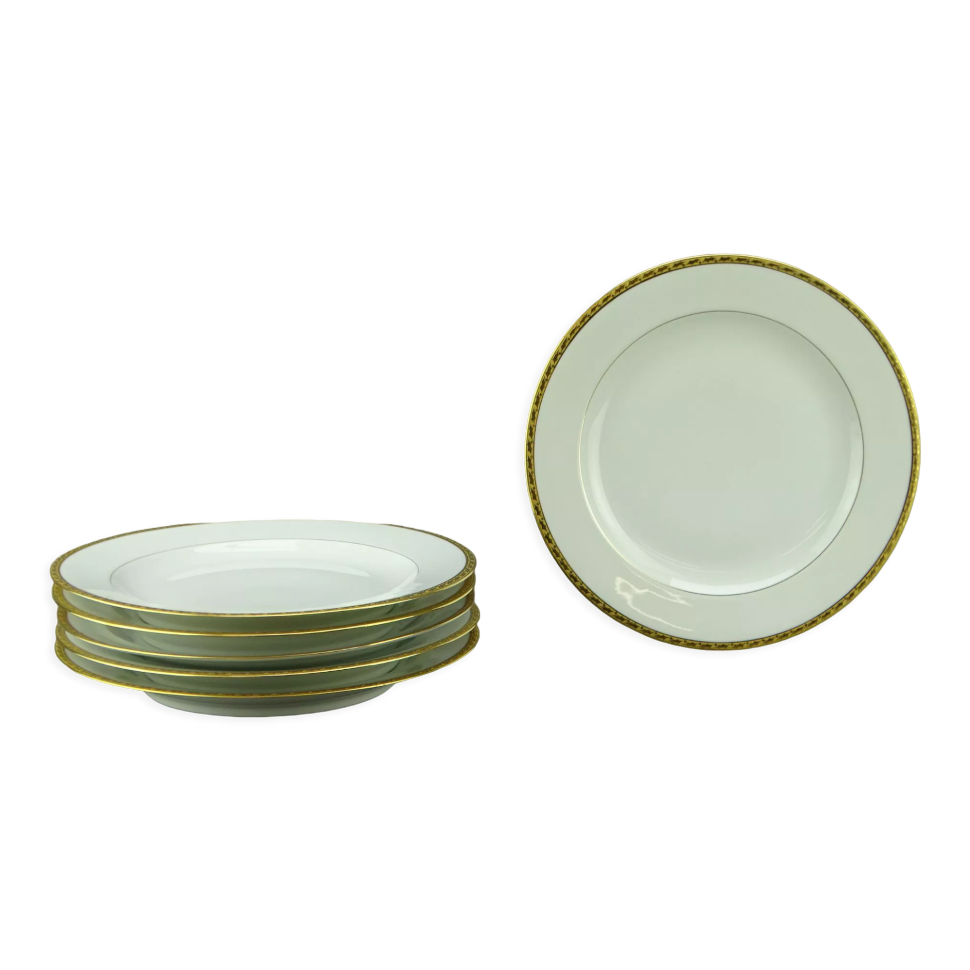 Six flat plates gold inlays by Chastagner in Limoges