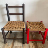Duo de chaises enfant vintage en corde et bois