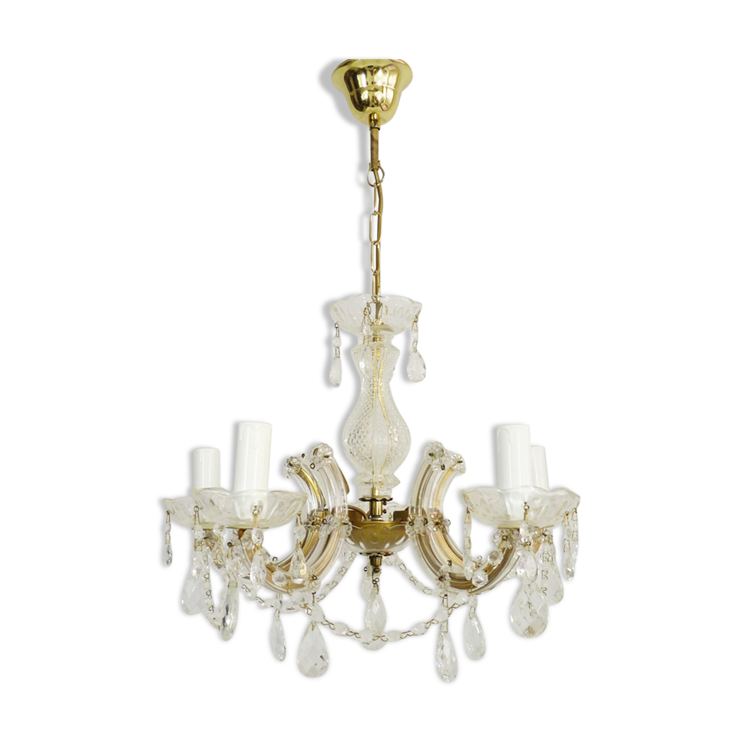 Lustre luminaire Marie Thérèse à 5 feux à pampilles en verre.