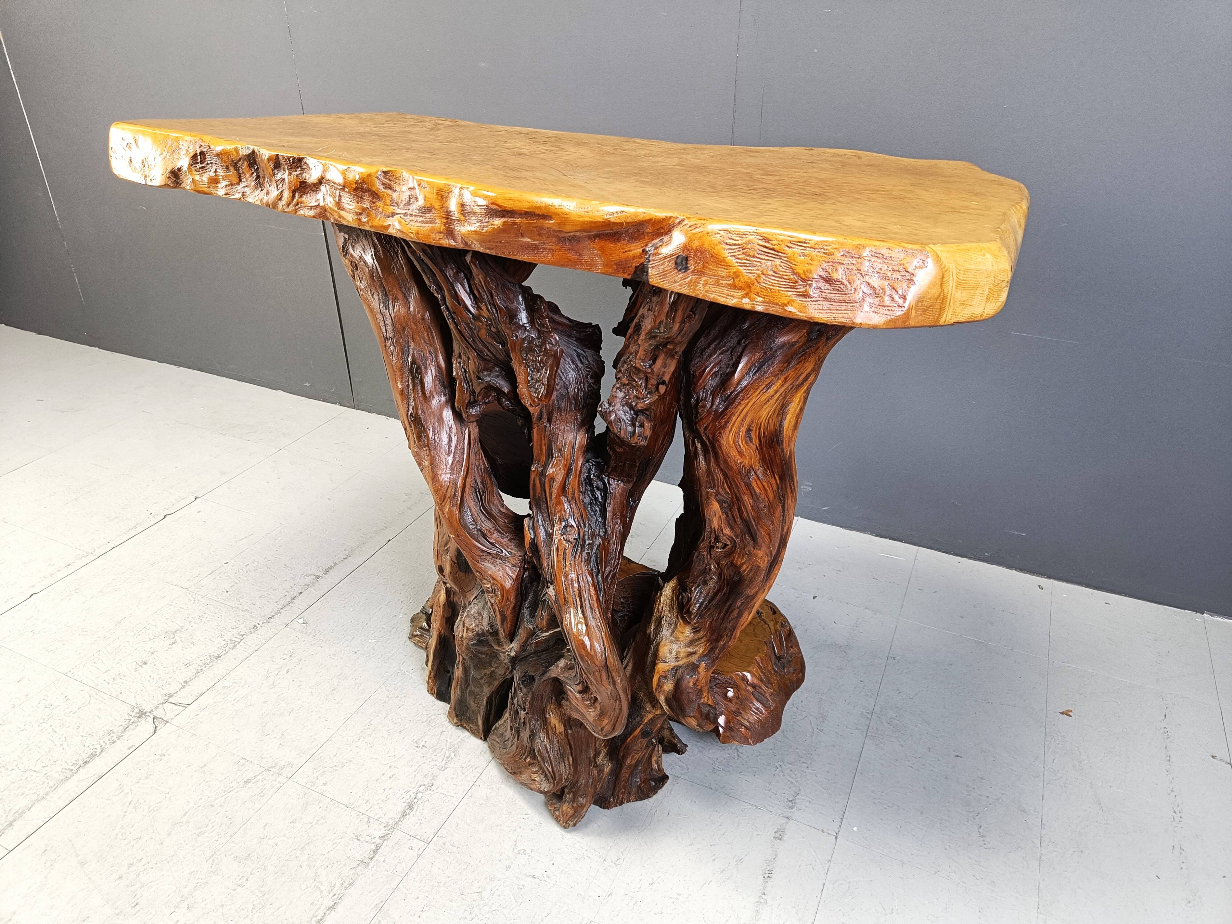 Travail Populaire Burl Root Wood Console, Italy, 1960s