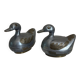 Pair of vintage decorative metal boxes in silver, shaped like ducks.