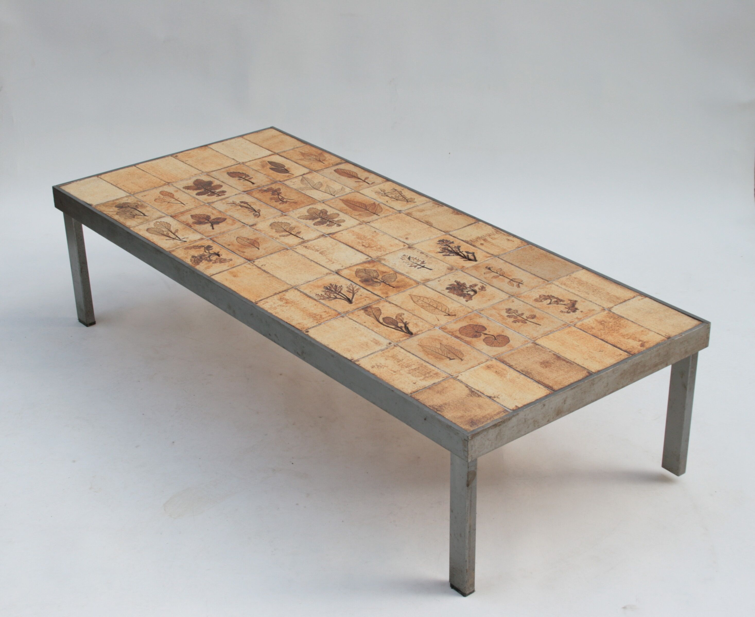 Rectangular metal and cermal herbarium coffee table by Roger Capron, 1960s