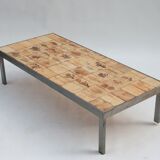 Rectangular metal and cermal herbarium coffee table by Roger Capron, 1960s