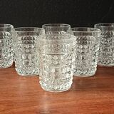 6 small vintage textured clear glasses