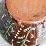 Large antique glazed ceramic jar - Floral motif