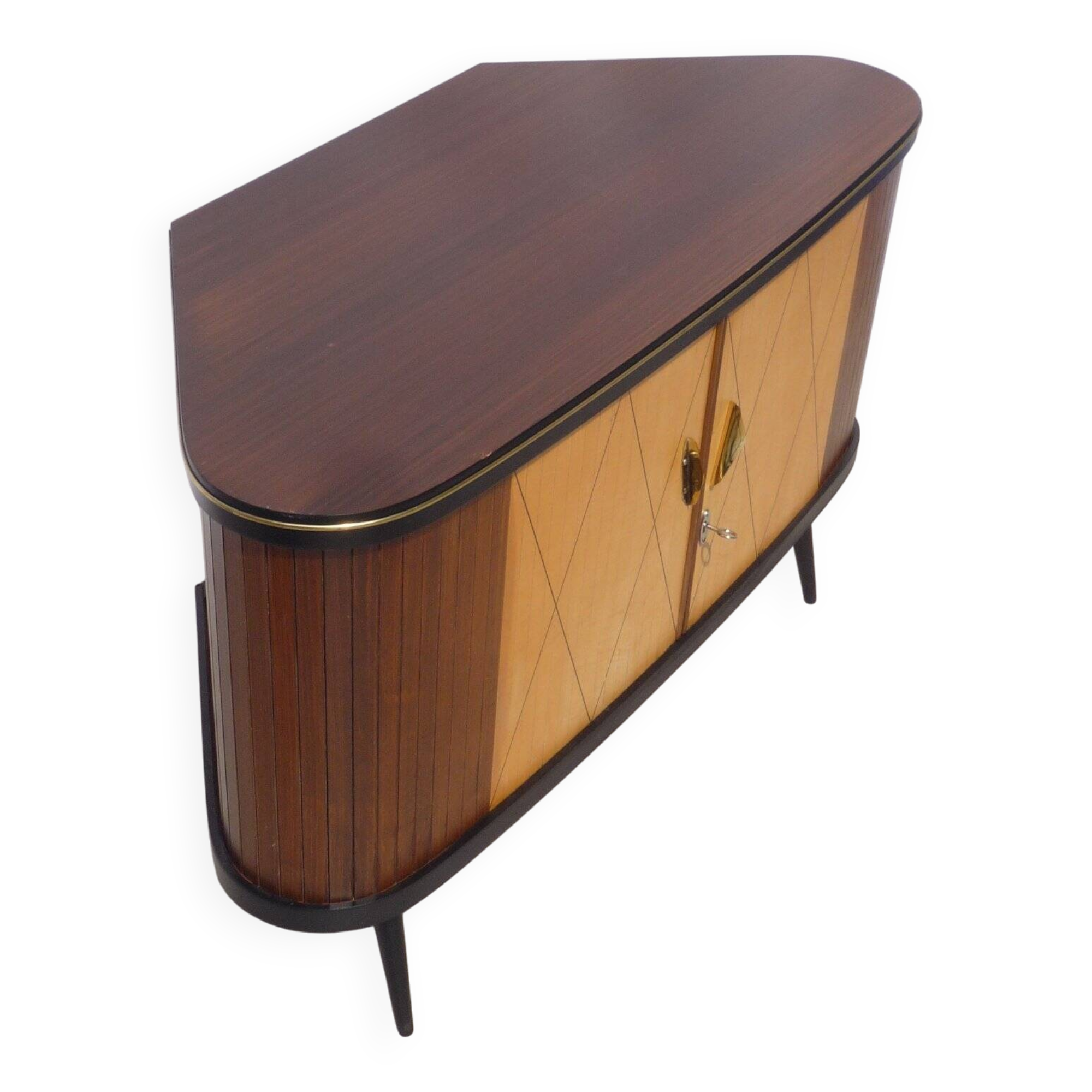 Corner chest of drawers with sliding doors