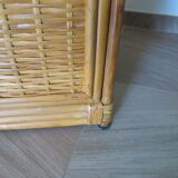 Storage column, bookcase in wood and woven rattan