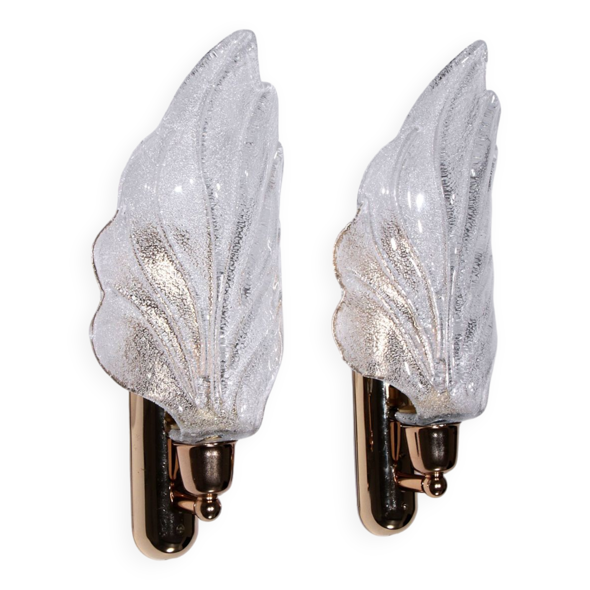 Vintage Murano glass wall lamp leaf shape set of 2 - Italy 1970