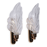 Vintage Murano glass wall lamp leaf shape set of 2 - Italy 1970