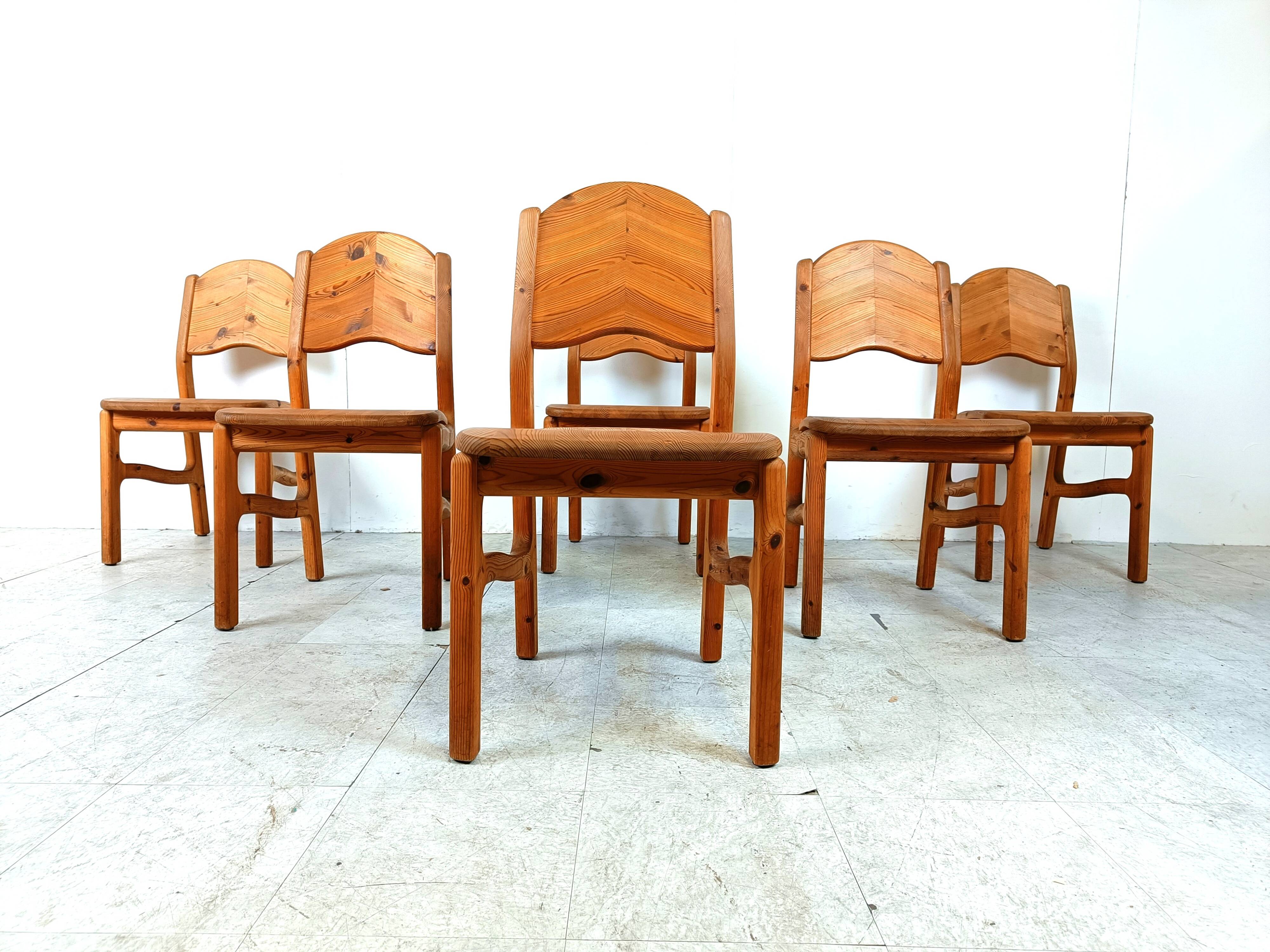 Vintage pine wood dining chairs - 1970s