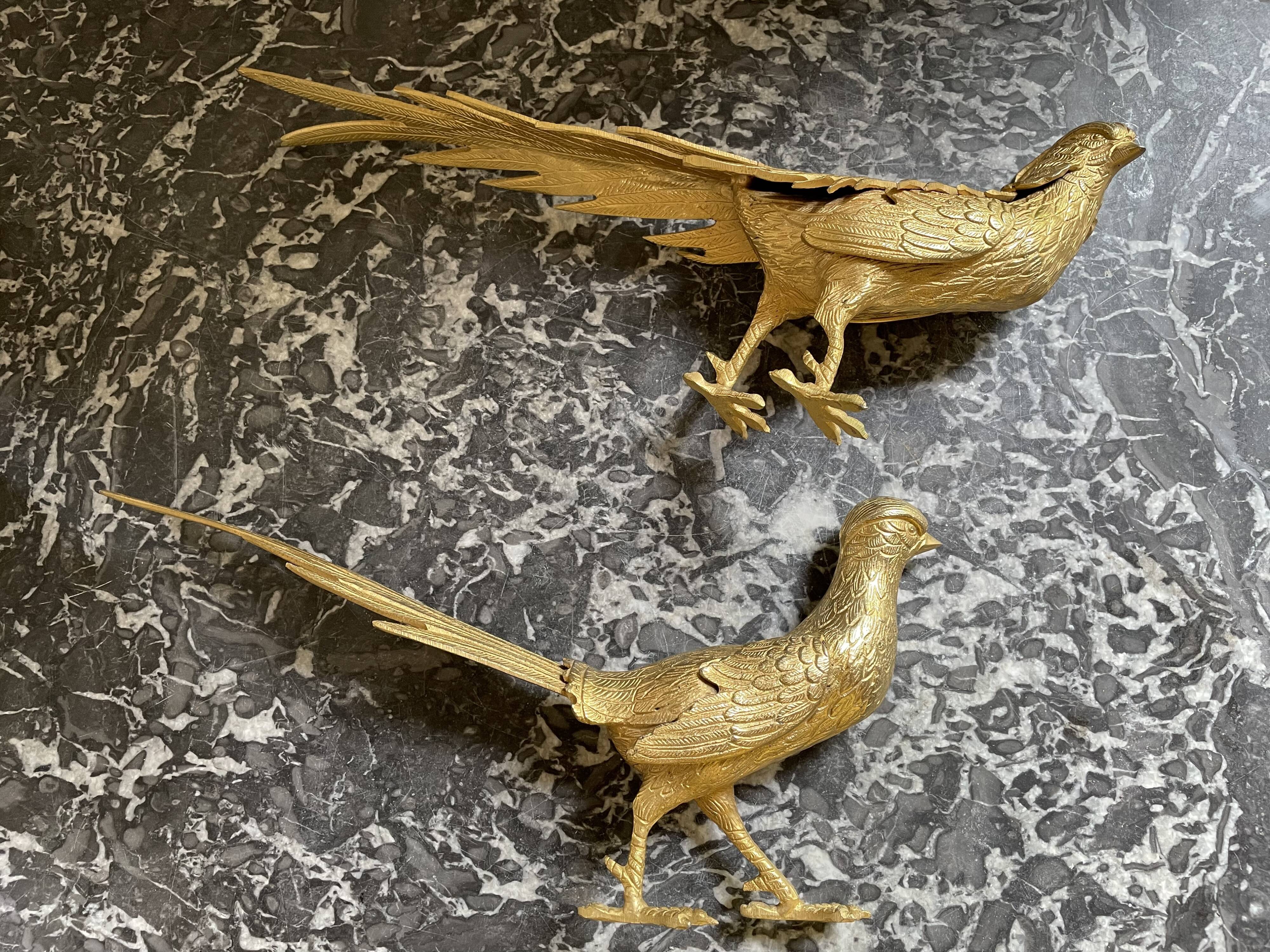 Couple de faisans en bronze doré début XXème