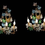 Large murano glass flower tole sconces set of 2