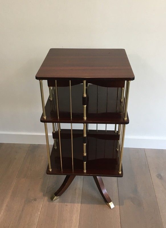 Rotating bookcase cabinet in mahogany and brass