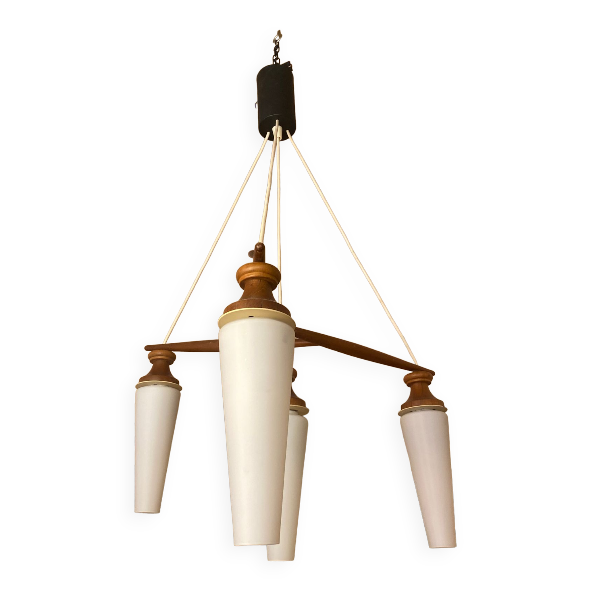 Teak and opaline chandelier