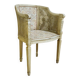 Fauteuil de bureau de style Louis XVI en bois laqué, cannage et tissu