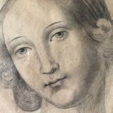 Painting drawing "Portrait of woman" nineteenth century lead mine signed Mauder