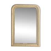 Antique Louis-Philippe mirror with pearls and shells, white patina