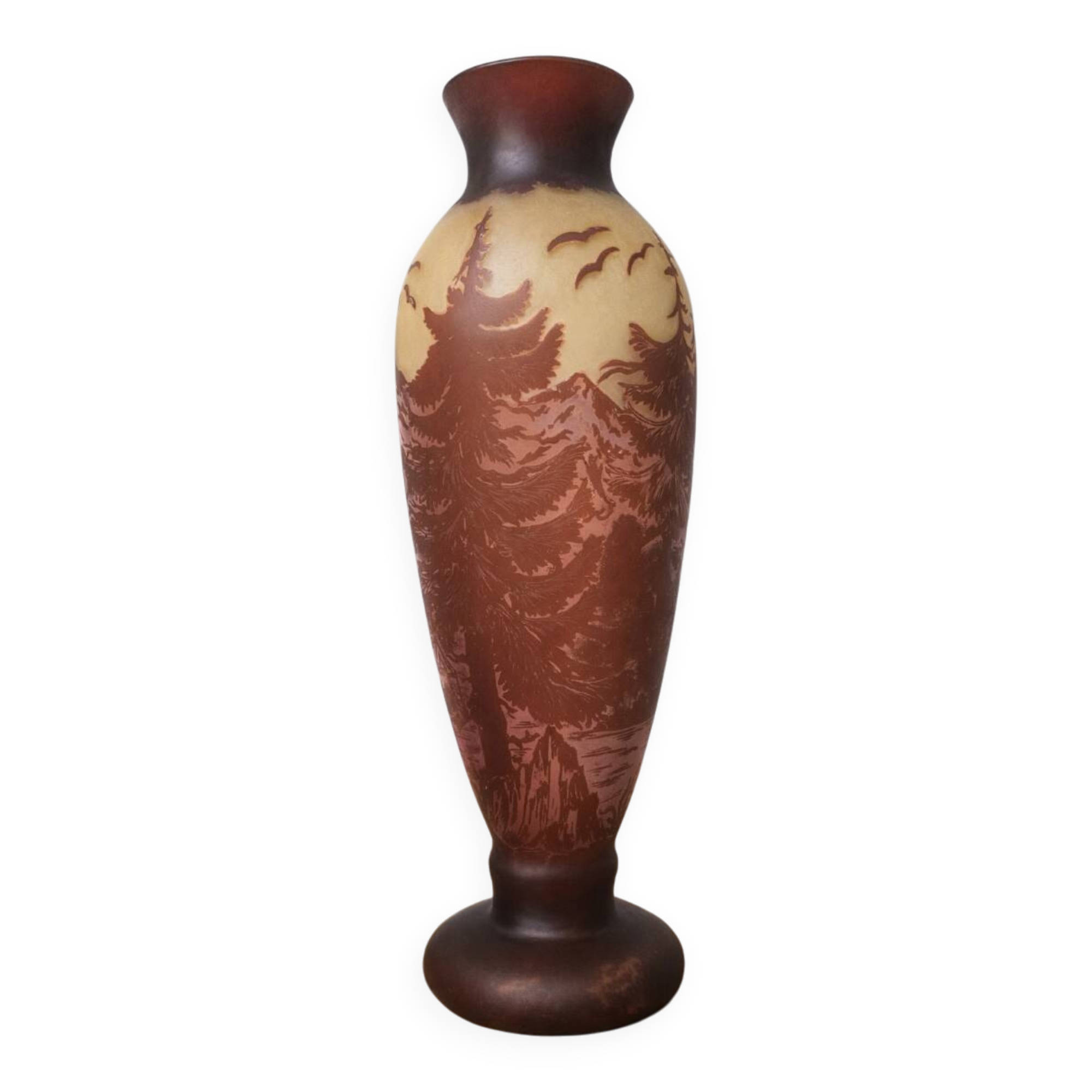 Très grand Vase en pate de verre – décor paysage montagneux – H 50 cm