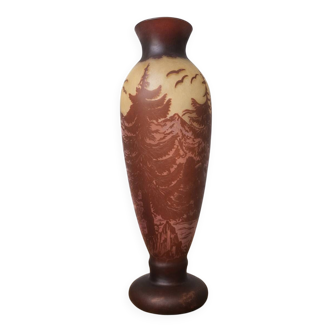 Very large glass paste vase – mountain landscape decoration – H 50 cm