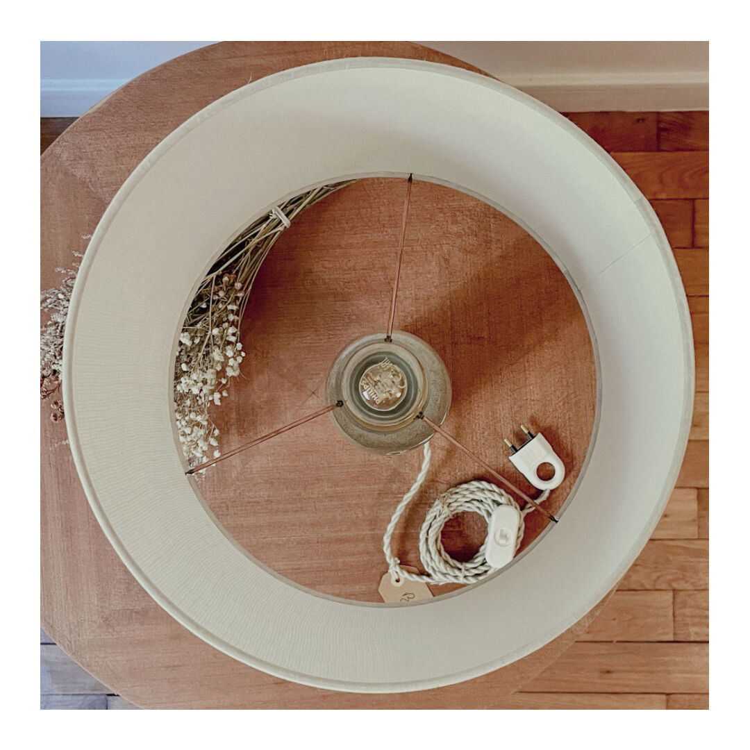 Stoneware and linen lamp