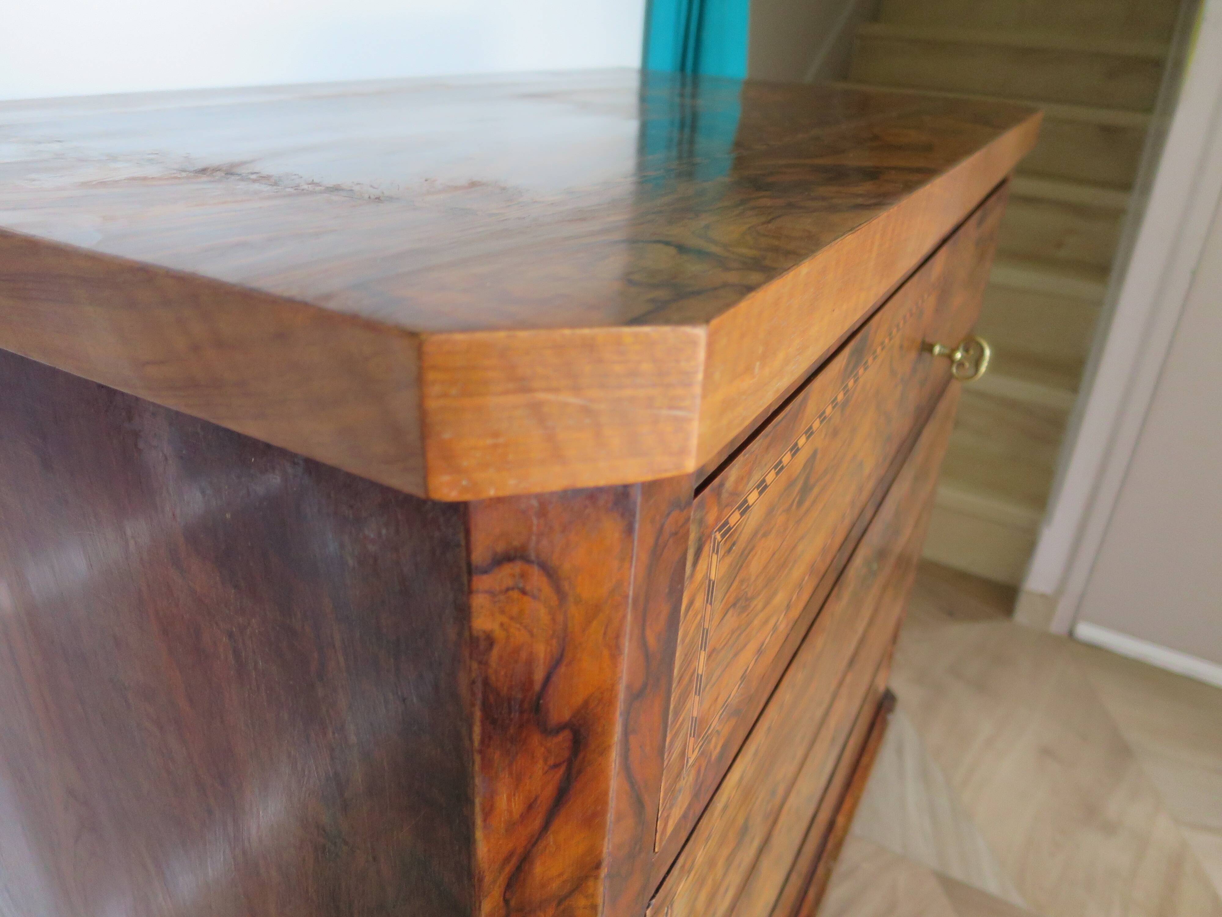 Antique oak burr chest of drawers - 4 drawers - marquetry inlay from the early 21st century