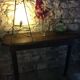 Oak console and walnut feet
