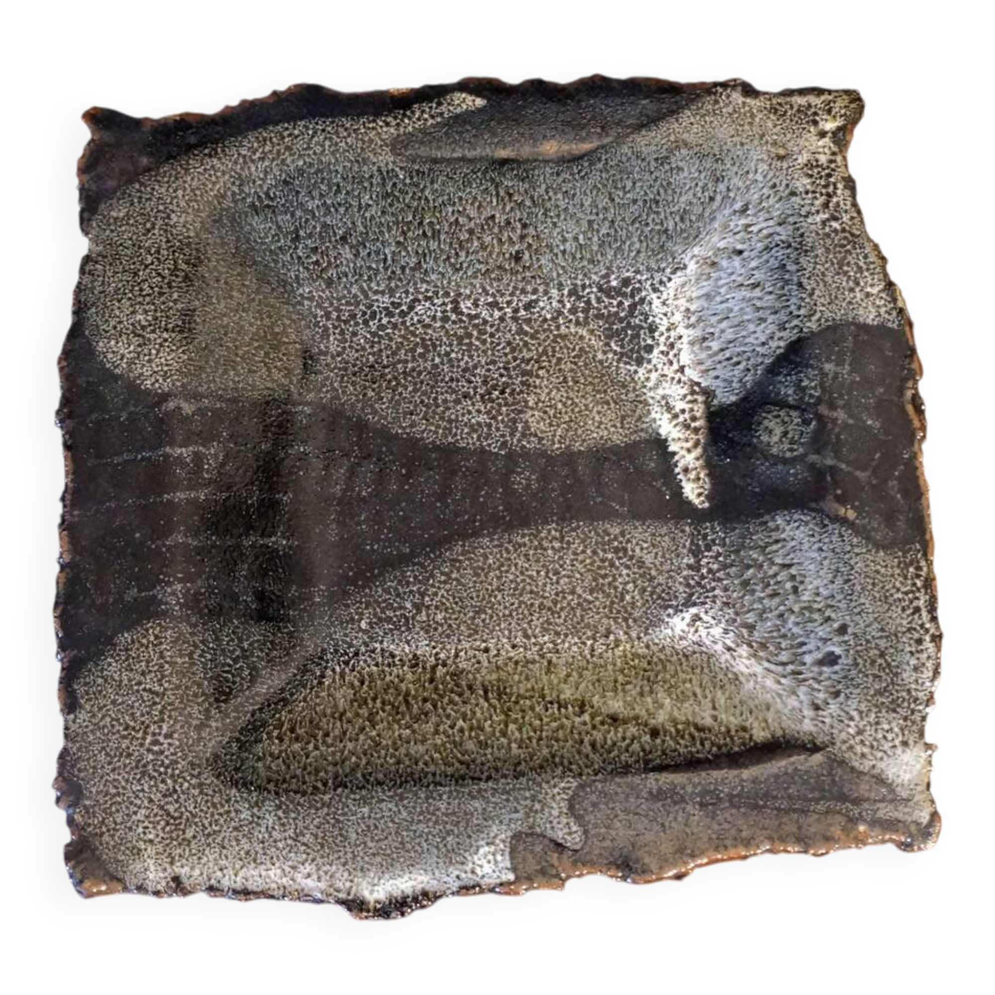 Claude Champy signed dish in glazed stoneware with free edges, late 20th century