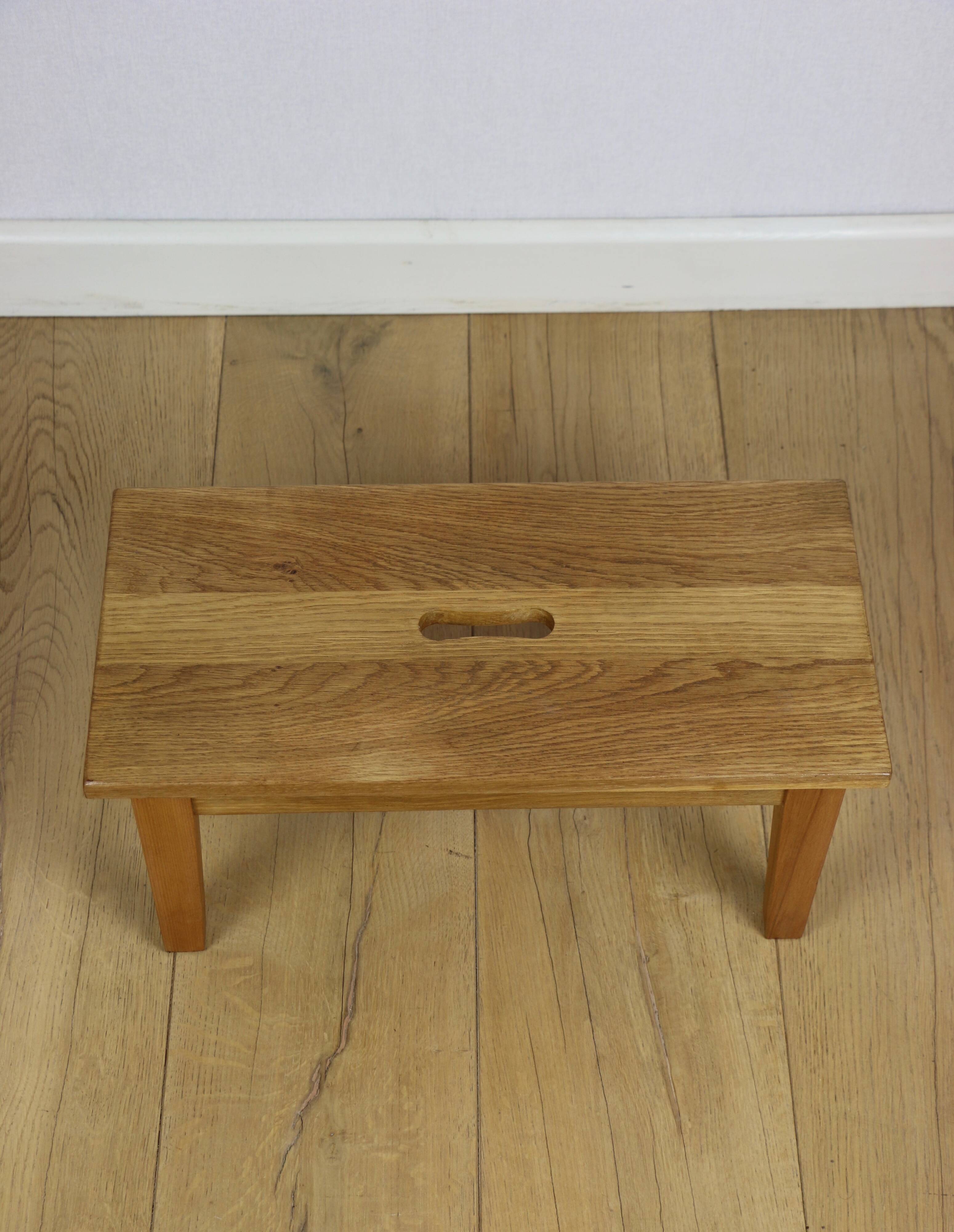 Wooden stool low rectangular seat ash wood
