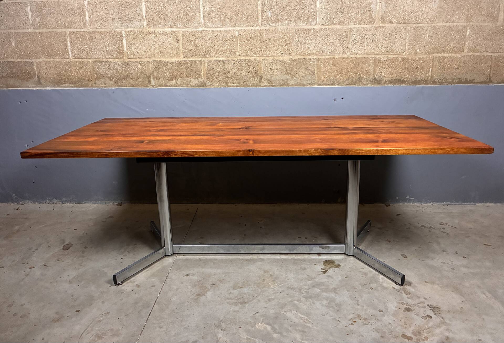 Vintage minimalist dining table chrome teak