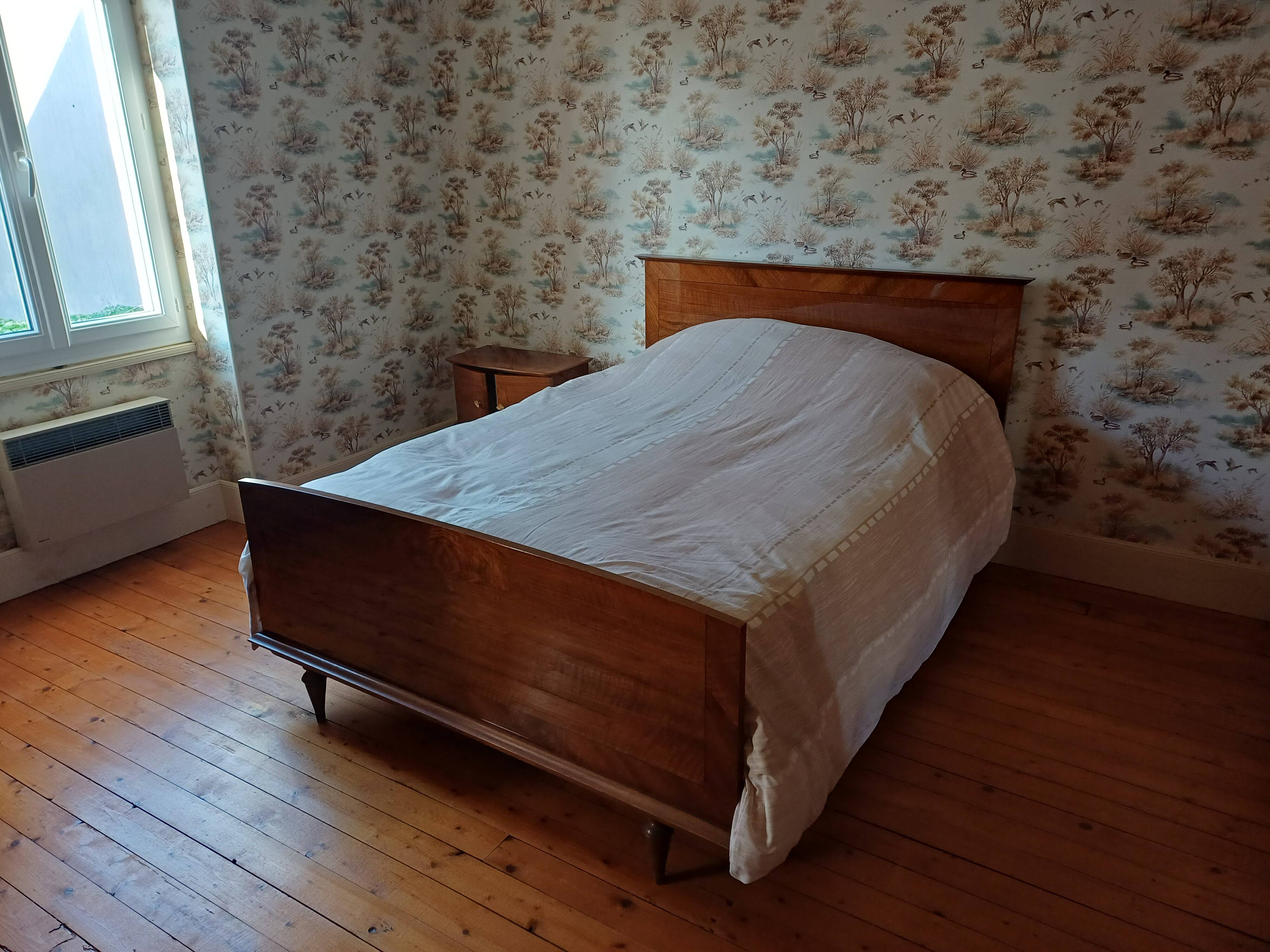 140 cm varnished wood bed from the 1970s