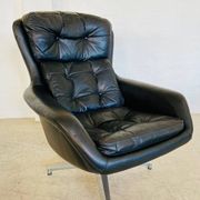 Vintage Danish swivel chair in black leather by Bramin