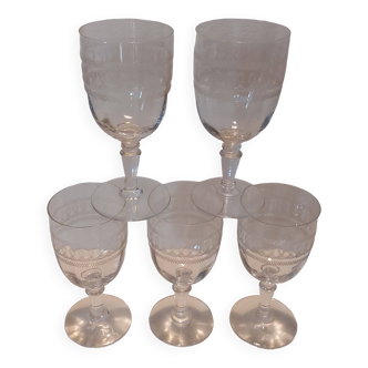 5 Blown Crystal Glasses