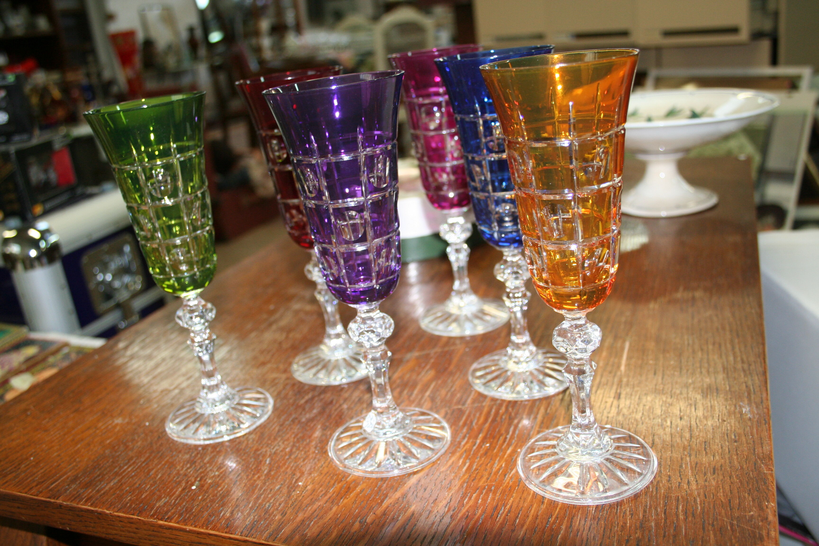 6 colored crystal flutes