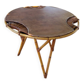 1950s tripod coffee table in rattan j.abraham/d.jan rol