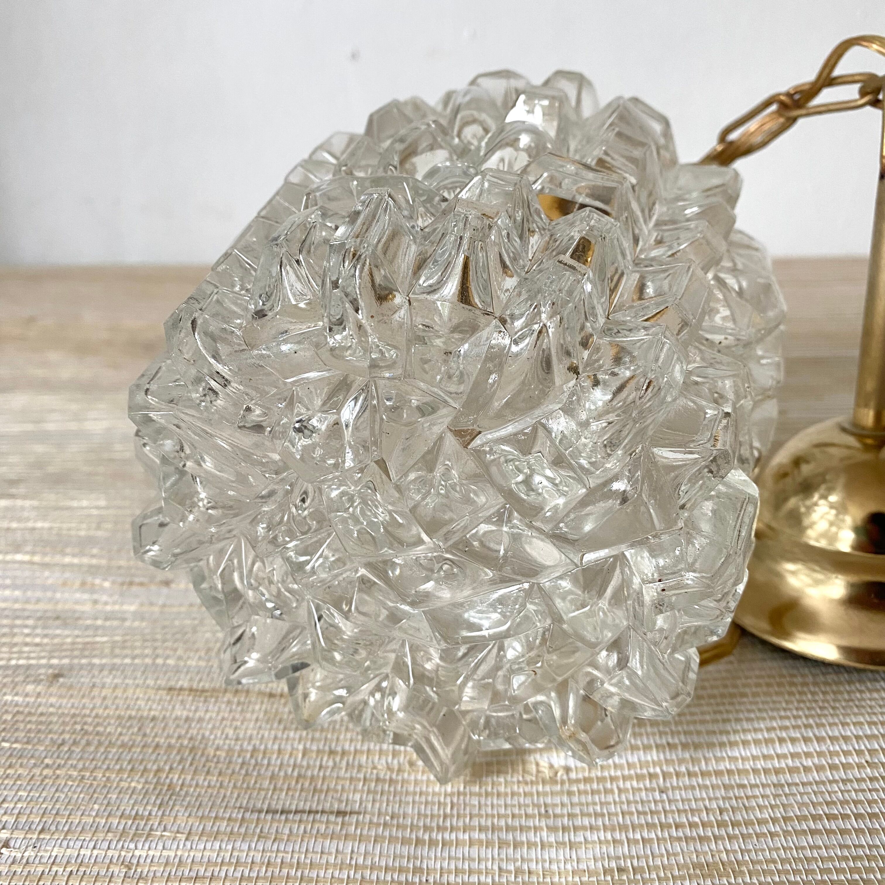 Suspension vintage en verre et métal doré