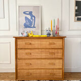 Vintage rattan chest of drawers