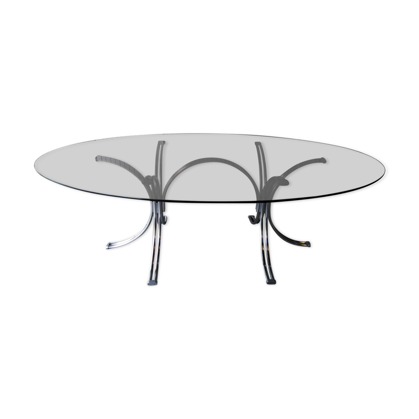 Large table Roche Bobois 1970 glass and chrome 8 pers