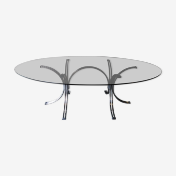 Large table Roche Bobois 1970 glass and chrome 8 pers