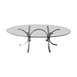 Large table Roche Bobois 1970 glass and chrome 8 pers